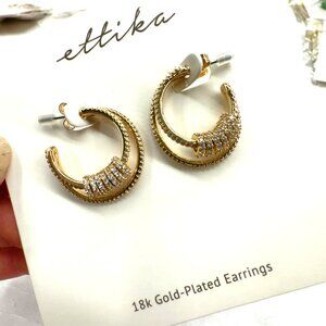 Ettika Double Crystal Pave Ring Gold Plated Hoop Earrings